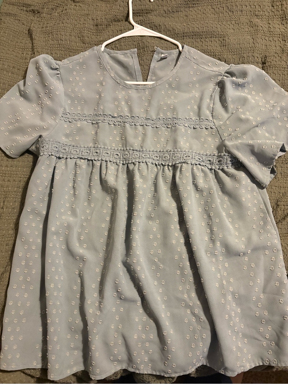 Socialite Light Blue Puff-Sleeve Embroidered Kids Dress